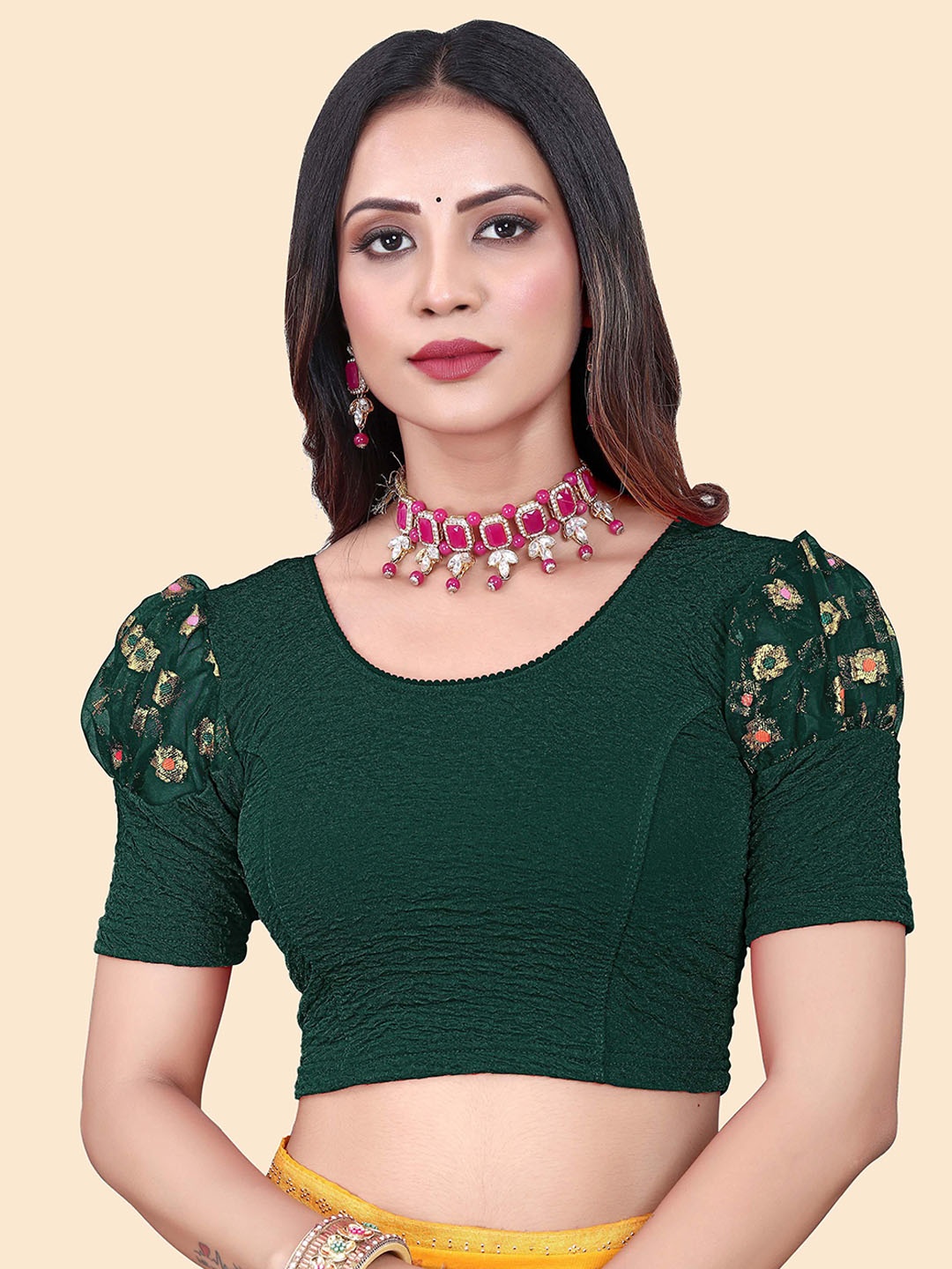 

SHREEJI DESIGNER Round Neck Saree Blouse, Green