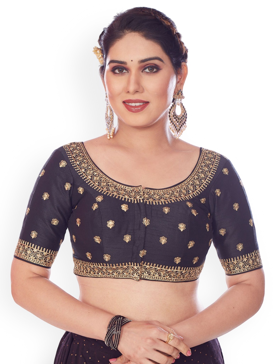 

Mmore Embroidered Saree Blouse, Black