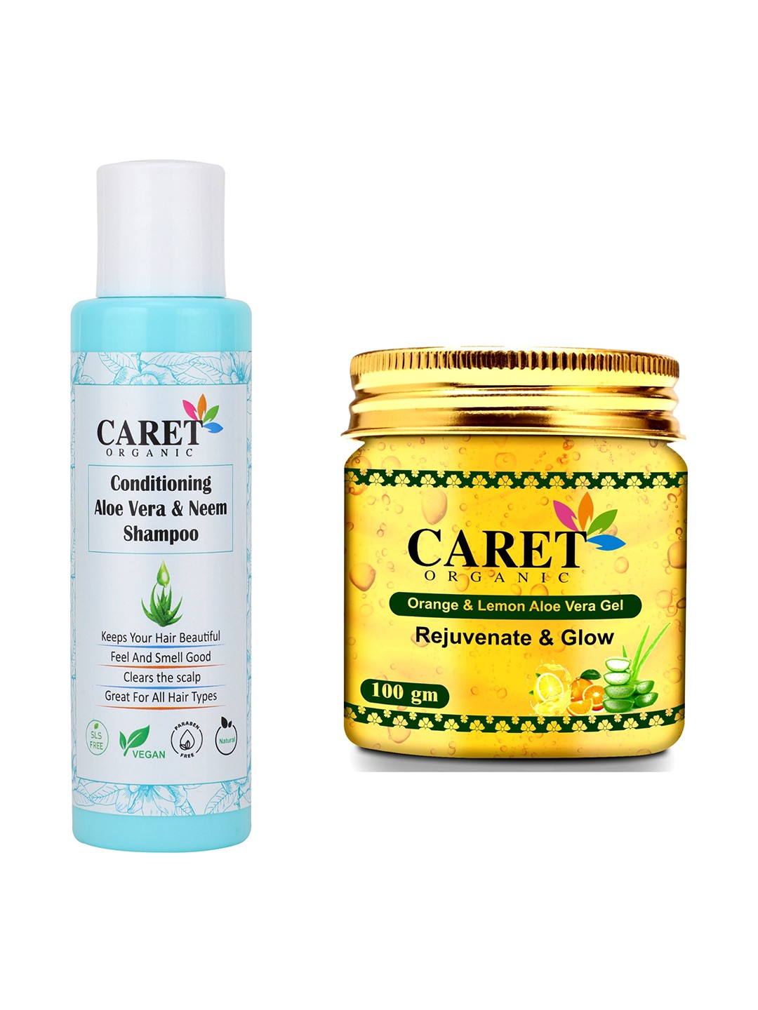 

CARET ORGANIC Aloe vera Shampoo, Papaya Gel & Orange, Lemon Aloevera Gel Combo-100 g Each, White