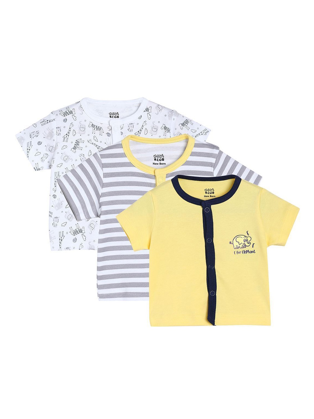 

MINI KLUB Pack Of 3 Unisex Printed Short Sleeves Jhabla, Yellow