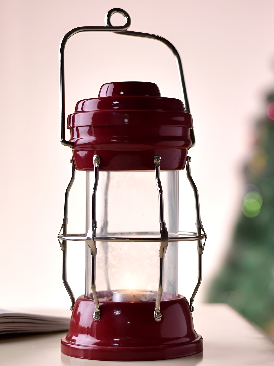 

Indianshelf Purple & Transparent Glass Metal Lantern Shaped Candle Holder
