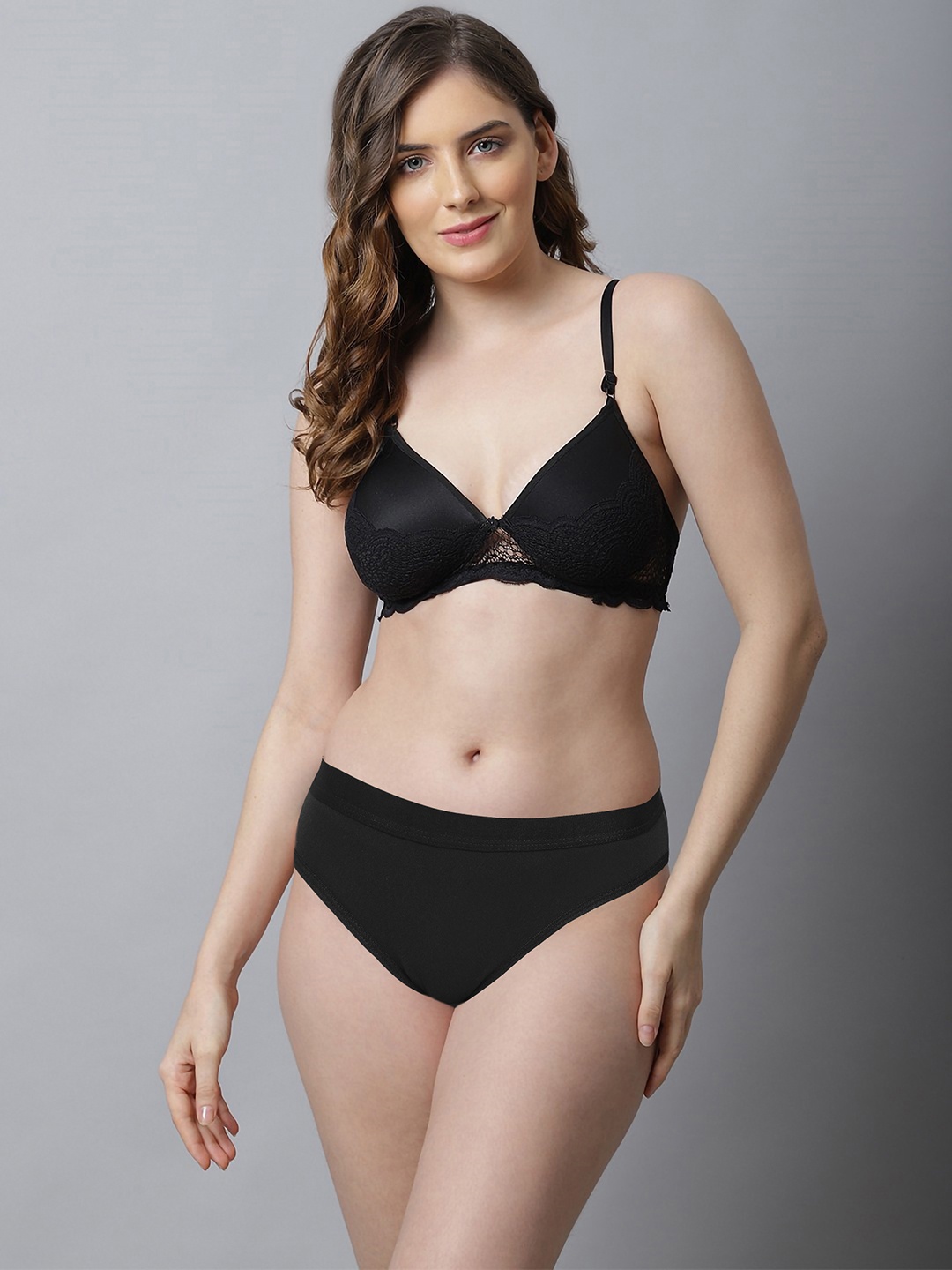 

Aamarsh Pack Of 2 Self Design Cotton Lingerie Set, Black