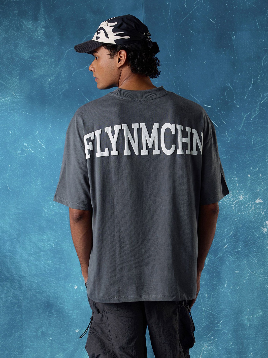 

Flying Machine Men Typography Printed Round Neck Cotton Oversized T-shirt, Grey