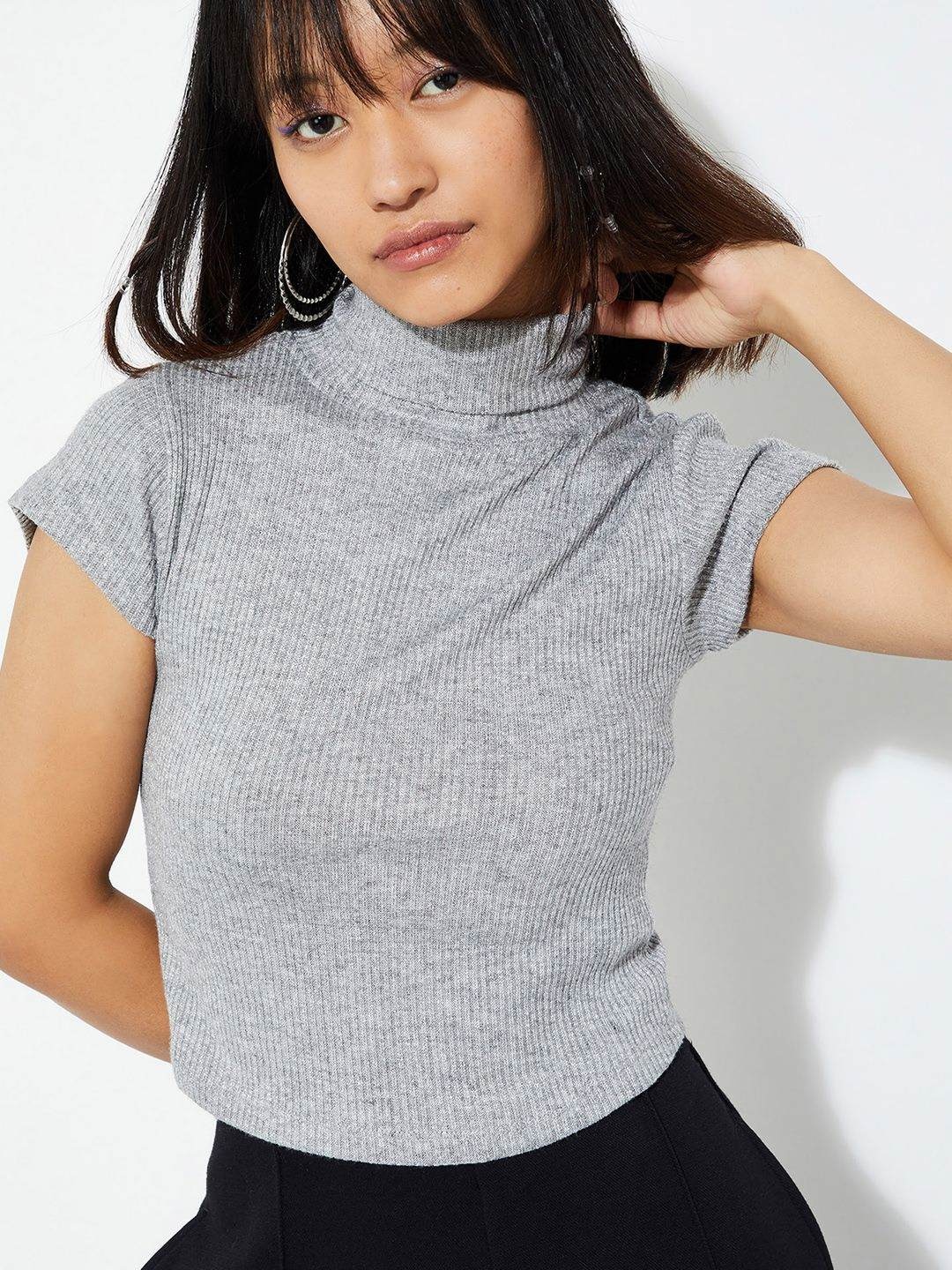 

max URB_N Ribbed Turtle Neck T-shirt, Grey