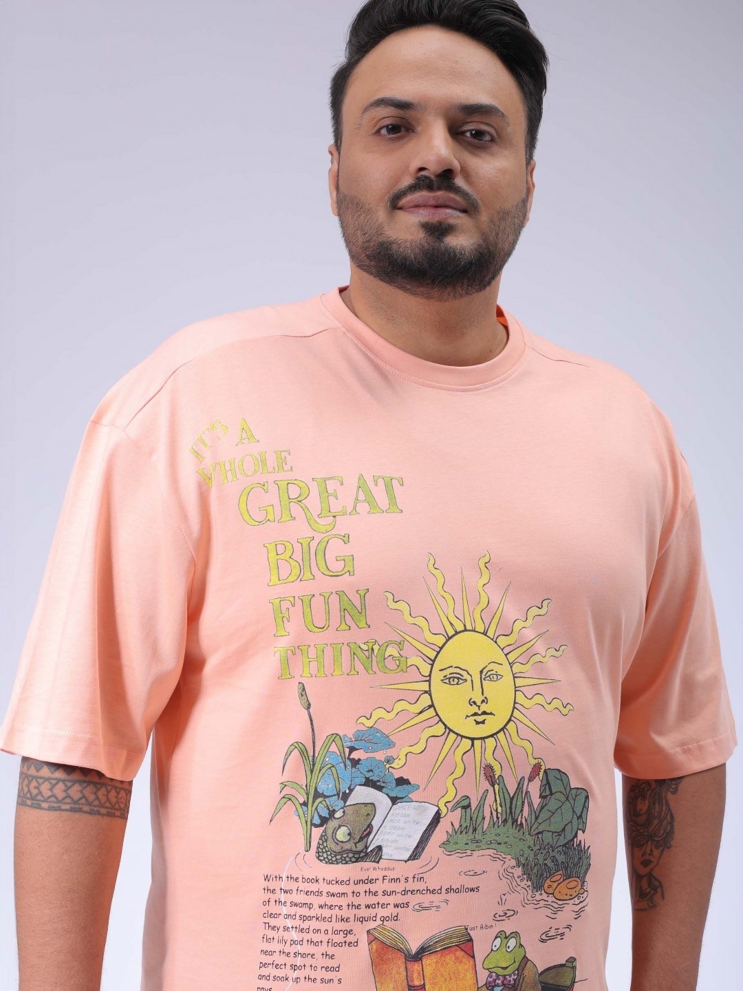 

Hardsoda by The Indian Garage Co Men Plus Size Graphic Printed Round Neck Cotton Relaxed Fit T-shirt, Orange