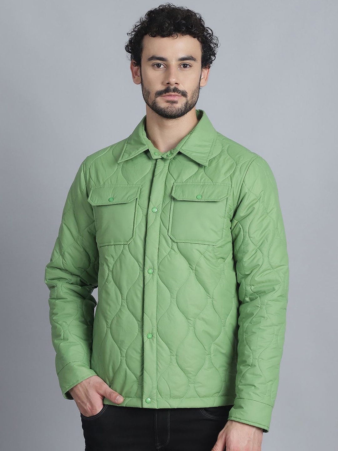 

HOUSE OF VEDAS Men Lightweight Biker Jacket, Green