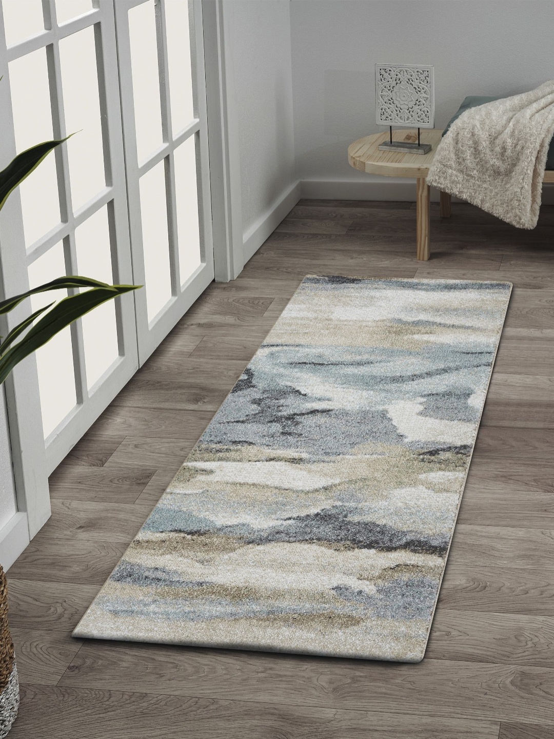 

OBSESSIONS Grey & Brown Abstract Textured Water Repellent Bedside Runners