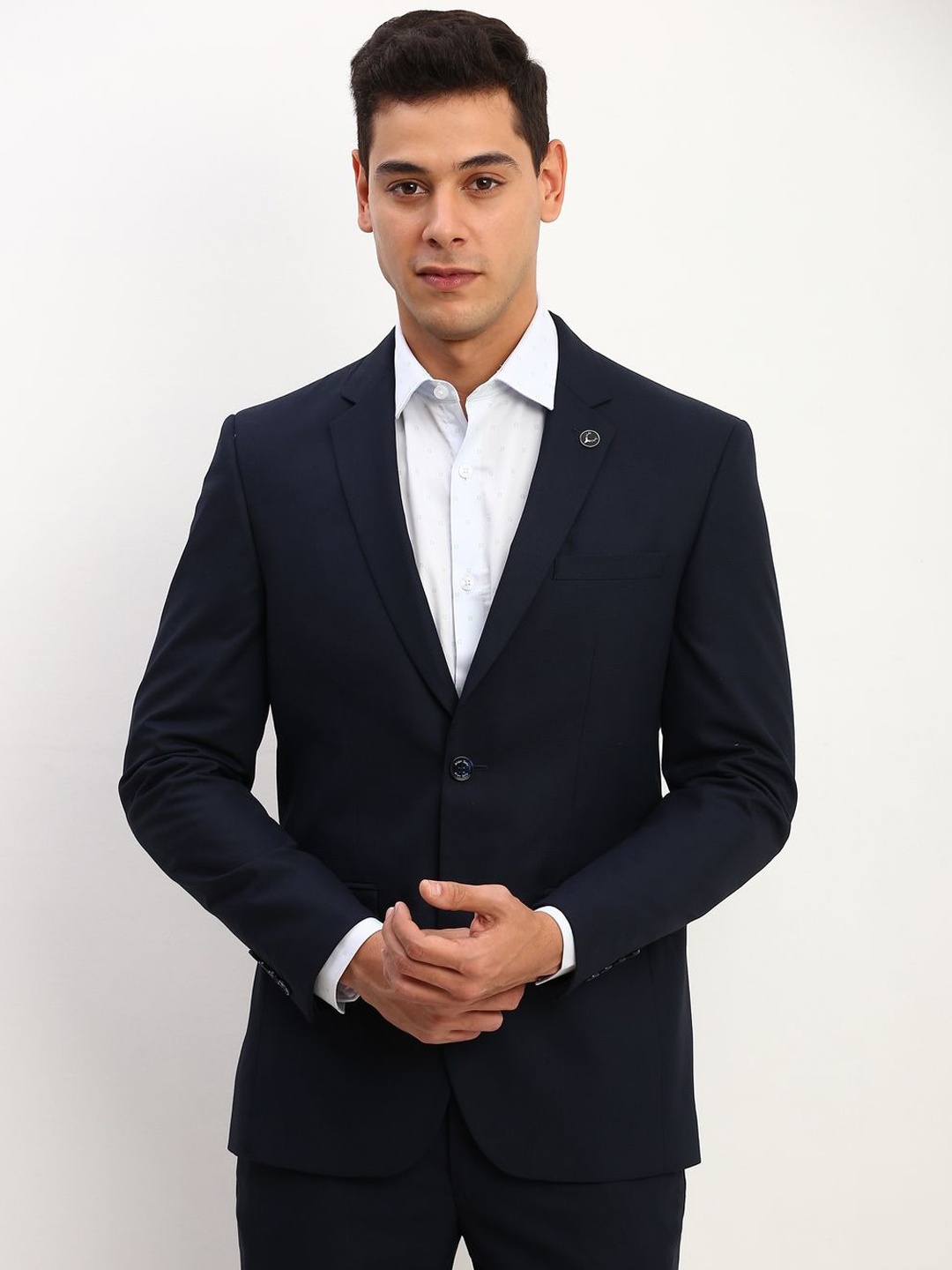 

Allen Solly Men Slim-Fit Single-Breasted Two-Piece Formal Suit, Navy blue