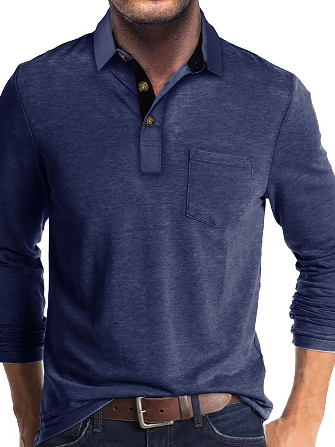 

StyleCast x Revolte Men Solid Polo Collar Cotton T-shirt, Navy blue