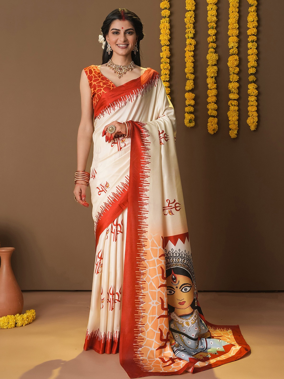 

RACHNA Ethnic Motifs Tussar Saree, Off white