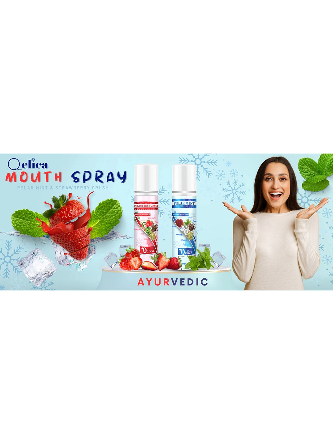 

Qelica Set Of 2 Strawberry Crush & Polar Mint Fresh Breath Spray-10g Each, Blue