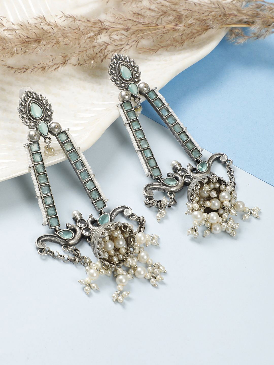 

VIVAZS Contemporary Jhumkas Earrings, Silver