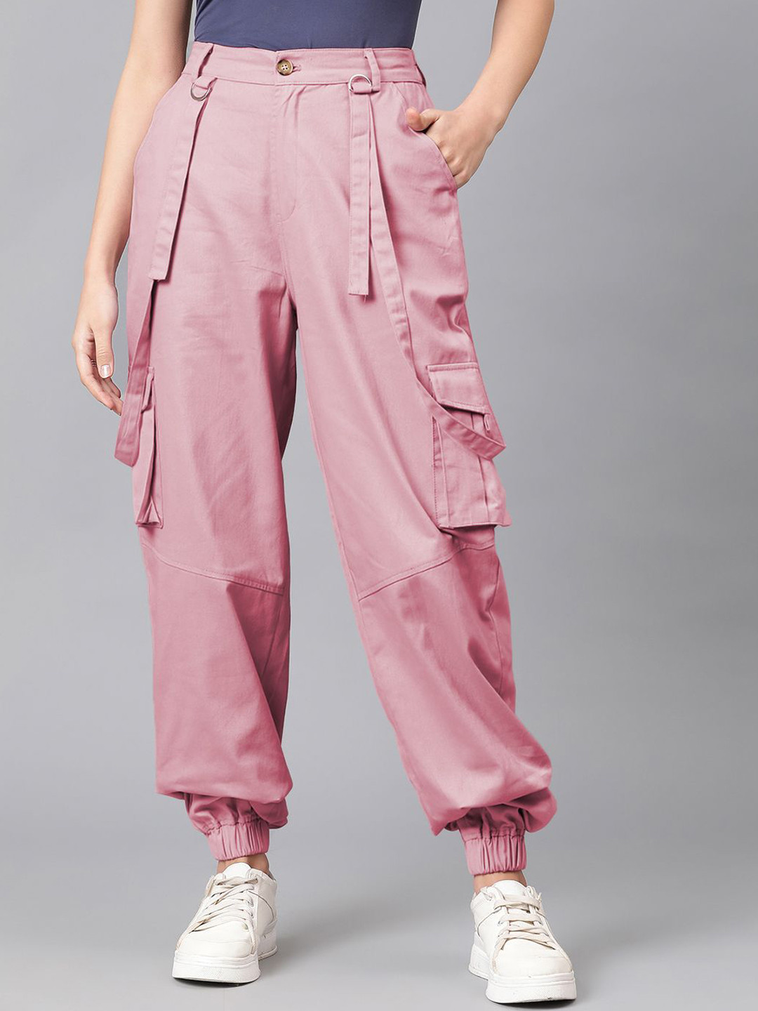 

Kotty Women Relaxed High-Rise Easy Wash Cargos Trousers, Pink