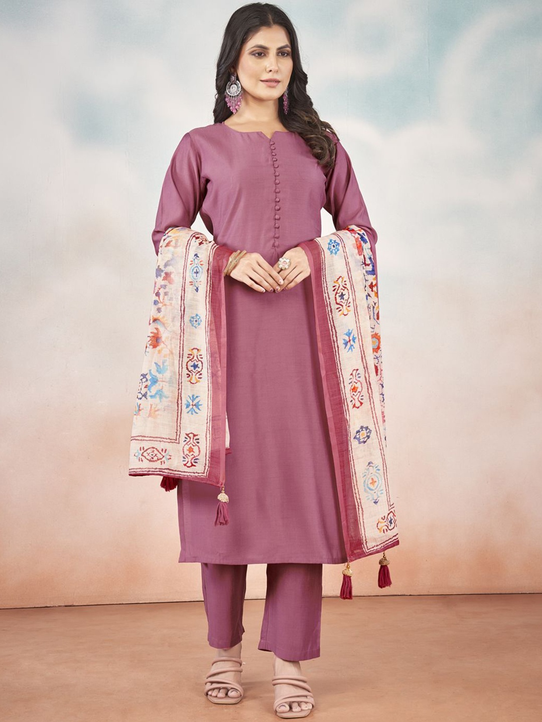 

MINGORA Women Regular Kurti with Trousers & With Dupatta, Pink