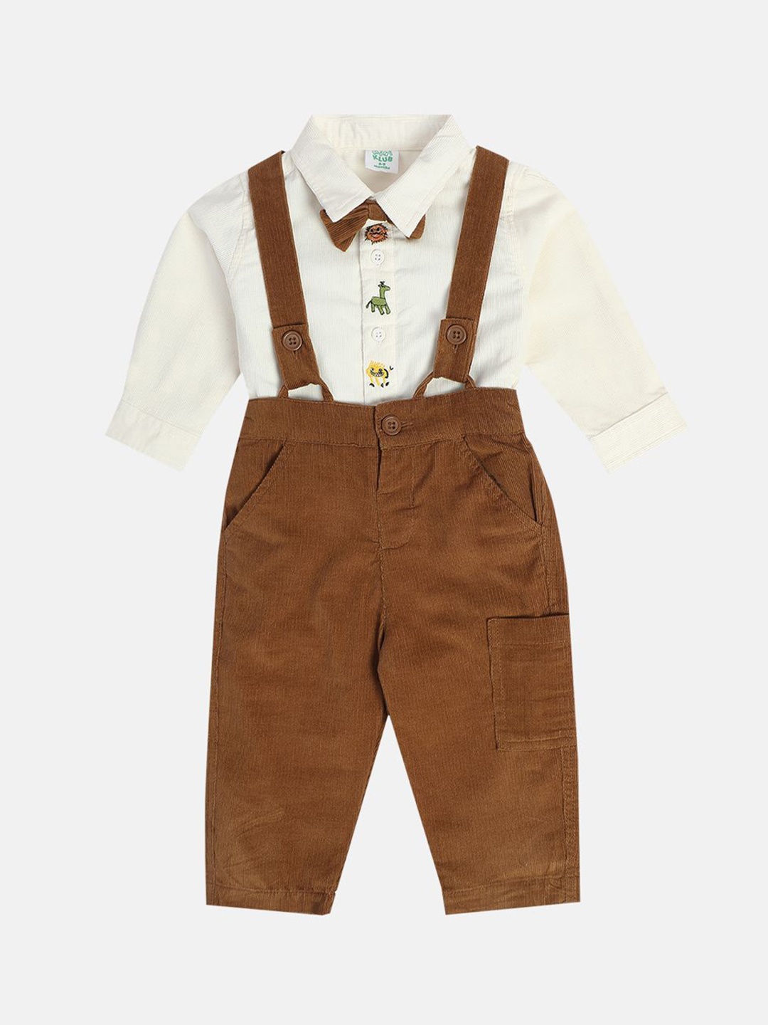 

MINI KLUB Infant Boys Cotton Dungaree & Shirt With Bowtie Set, Brown