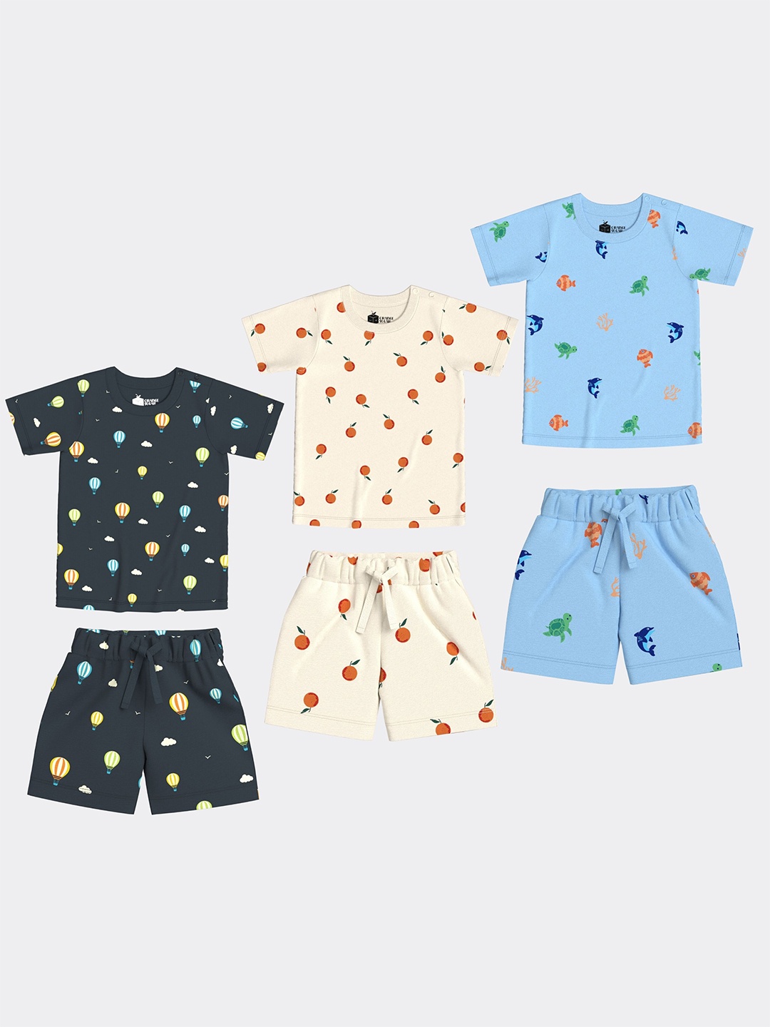 

Orange Sugar Unisex Kids Pack of 3 Printed Pure Cotton T-shirt with Pyjamas, Blue