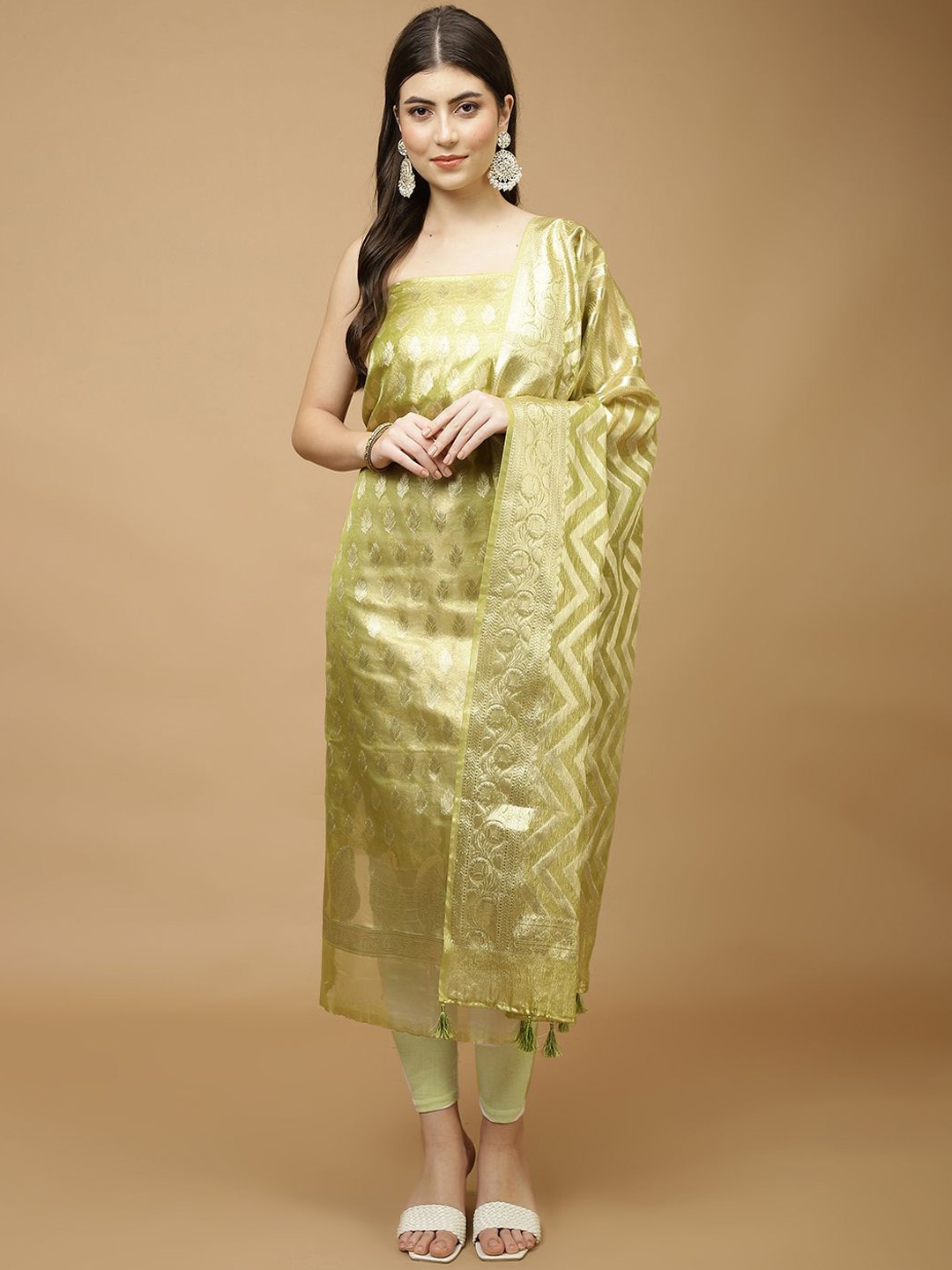 

Meena Bazaar Art Silk Unstitched Dress Material, Green