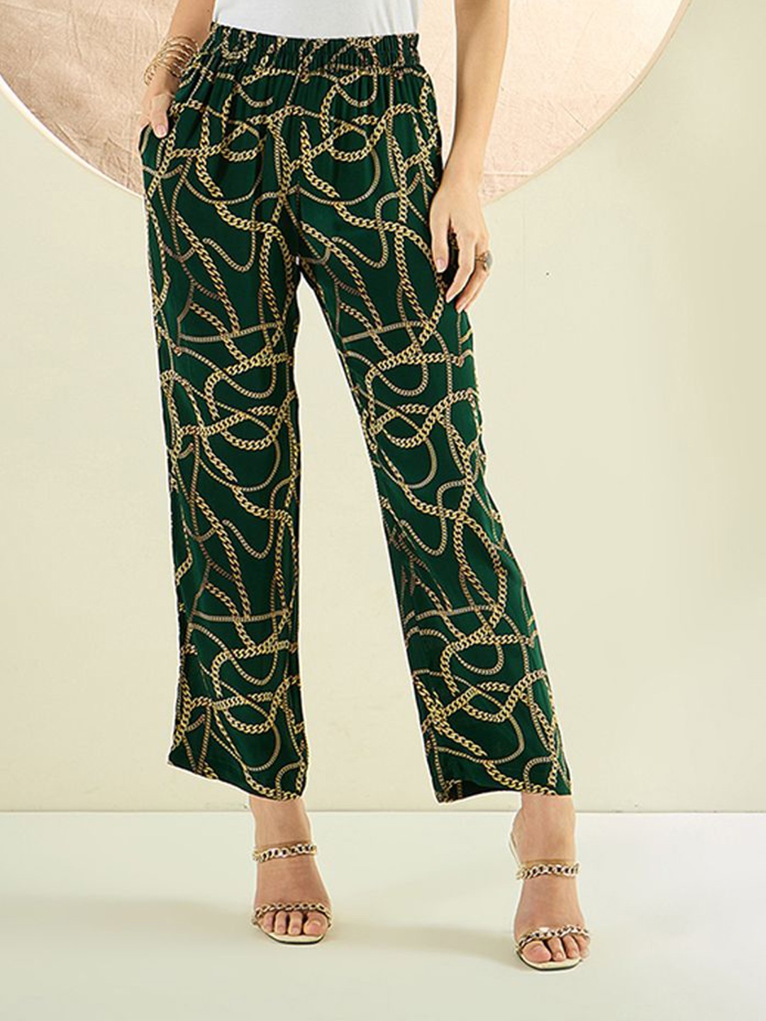 

First Resort by Ramola Bachchan Women Printed Palazzos, Green