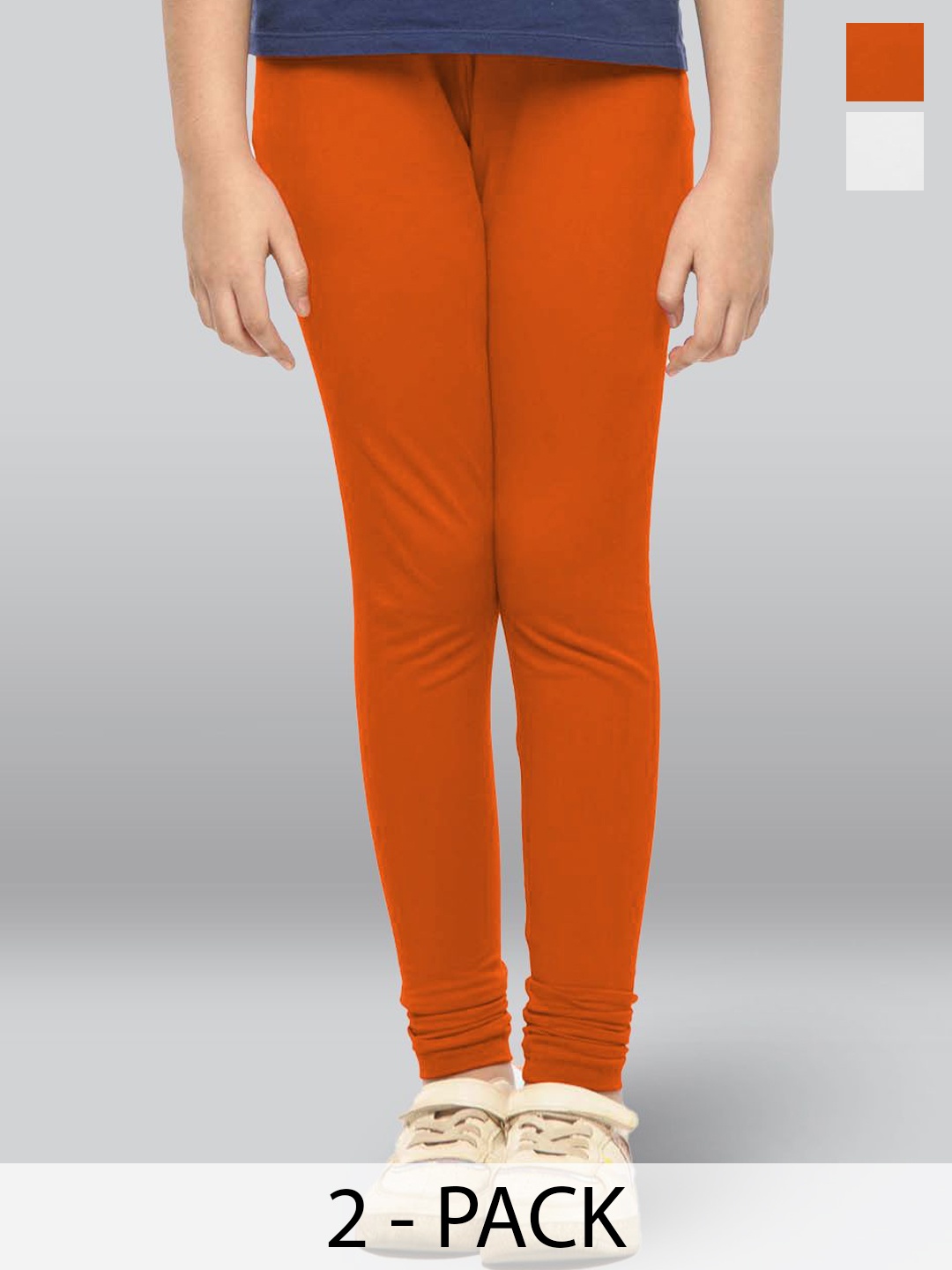 

LYRA Girls Pack Of 2 Cotton Ankle-Length Leggings, Orange