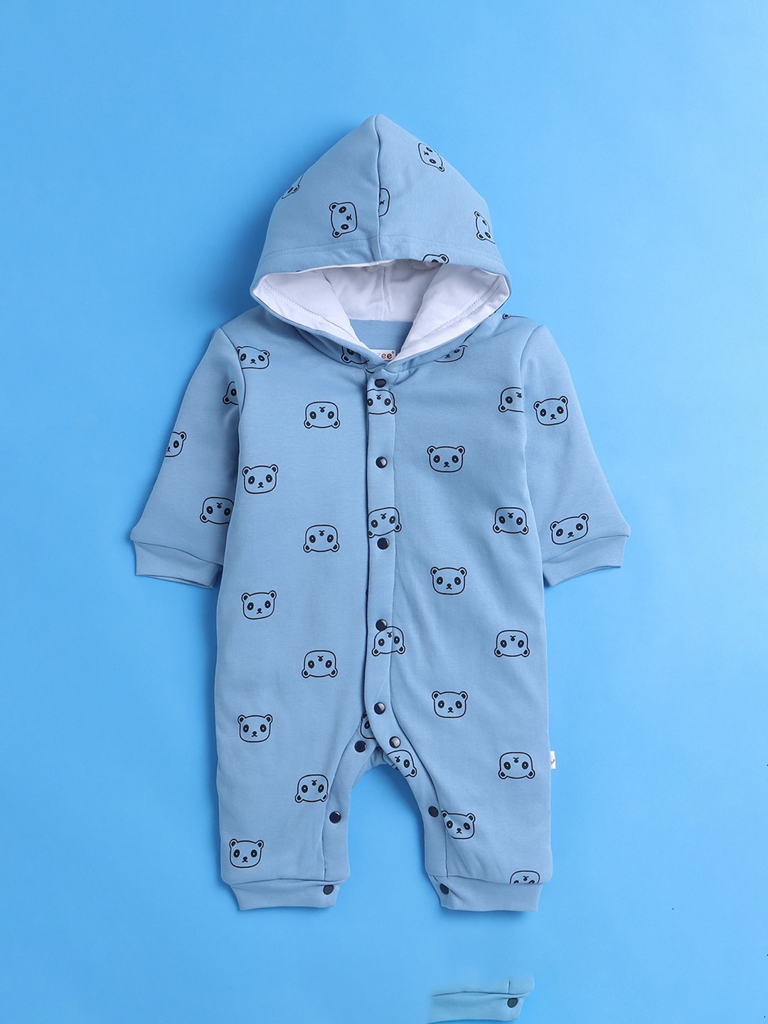 

BUMZEE Infant Girls Graphic Printed Hooded Cotton Romper, Blue