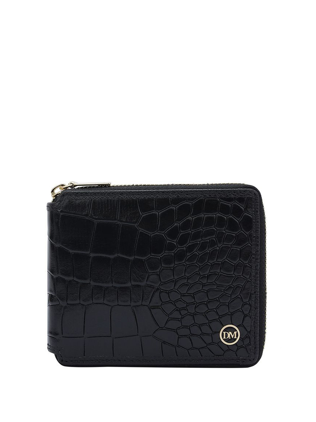 

Da Milano Men Textured Leather Zip Around Wallet, Black