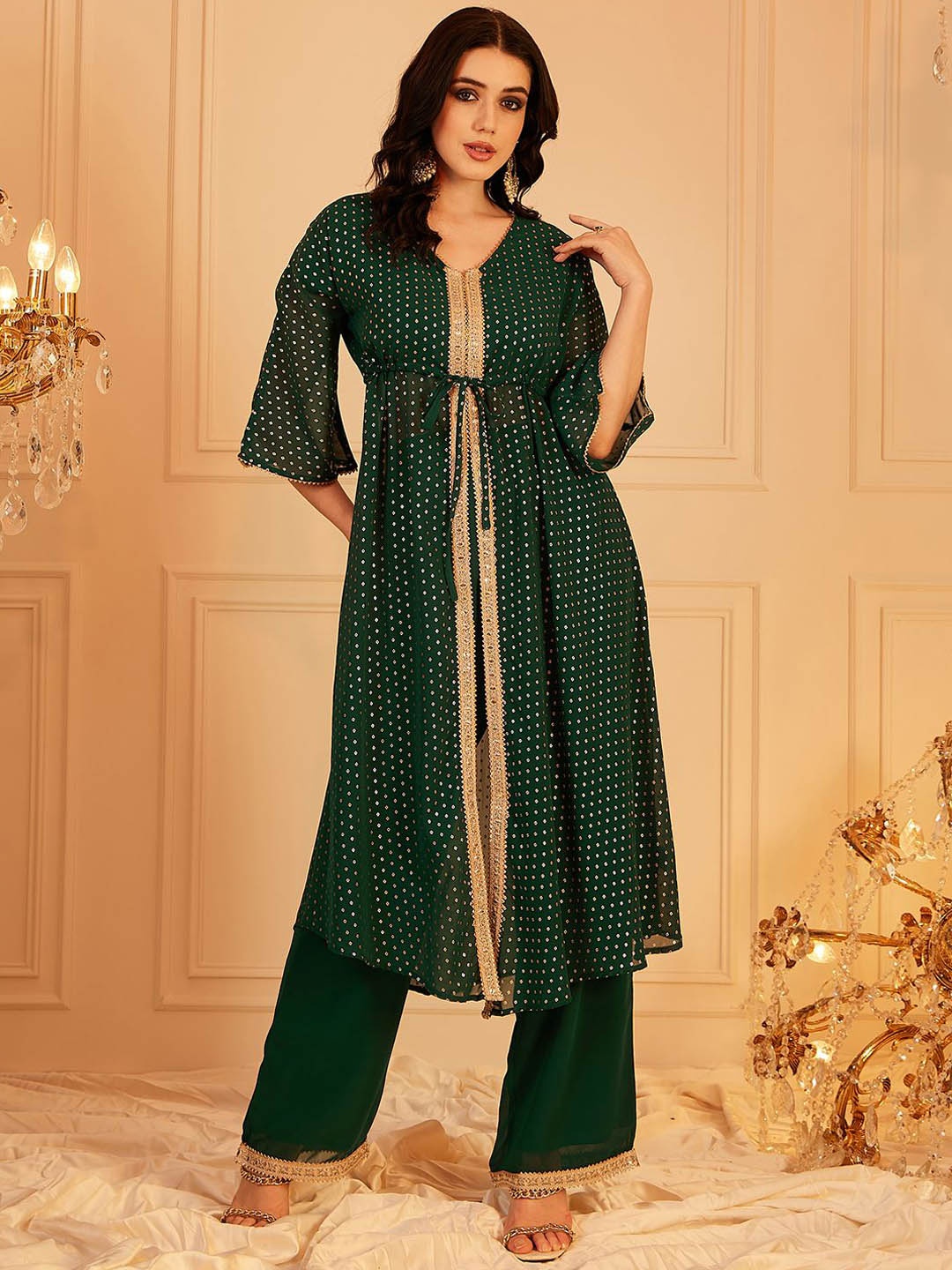 

indo street Printed Top With Trousers Co-Ords, Green