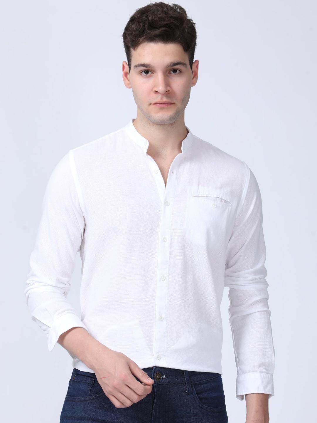 

POE Men Smart Slim Fit Opaque Casual Shirt, White