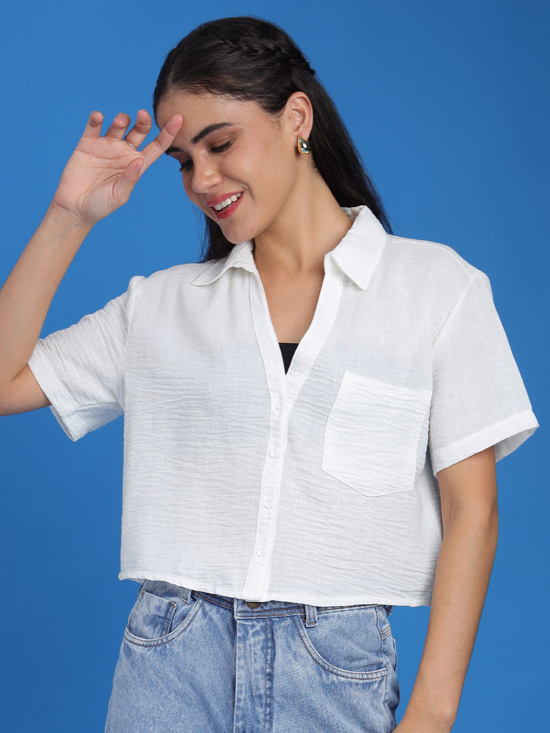 

Fashion Gaiia Women Comfort Spread Collar Solid Party Shirt, White