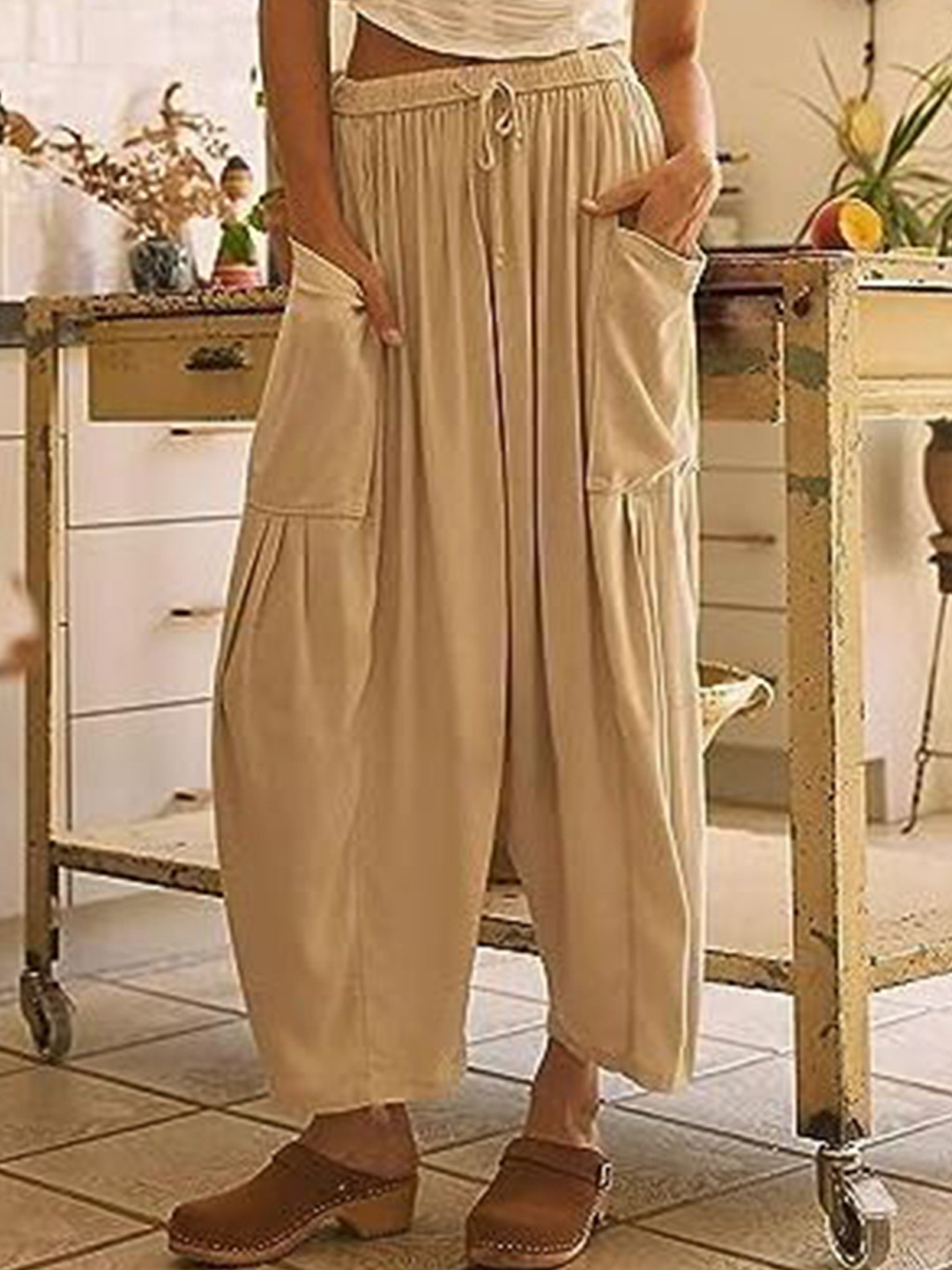 

KPOP Women Original Loose Fit Trousers, Cream