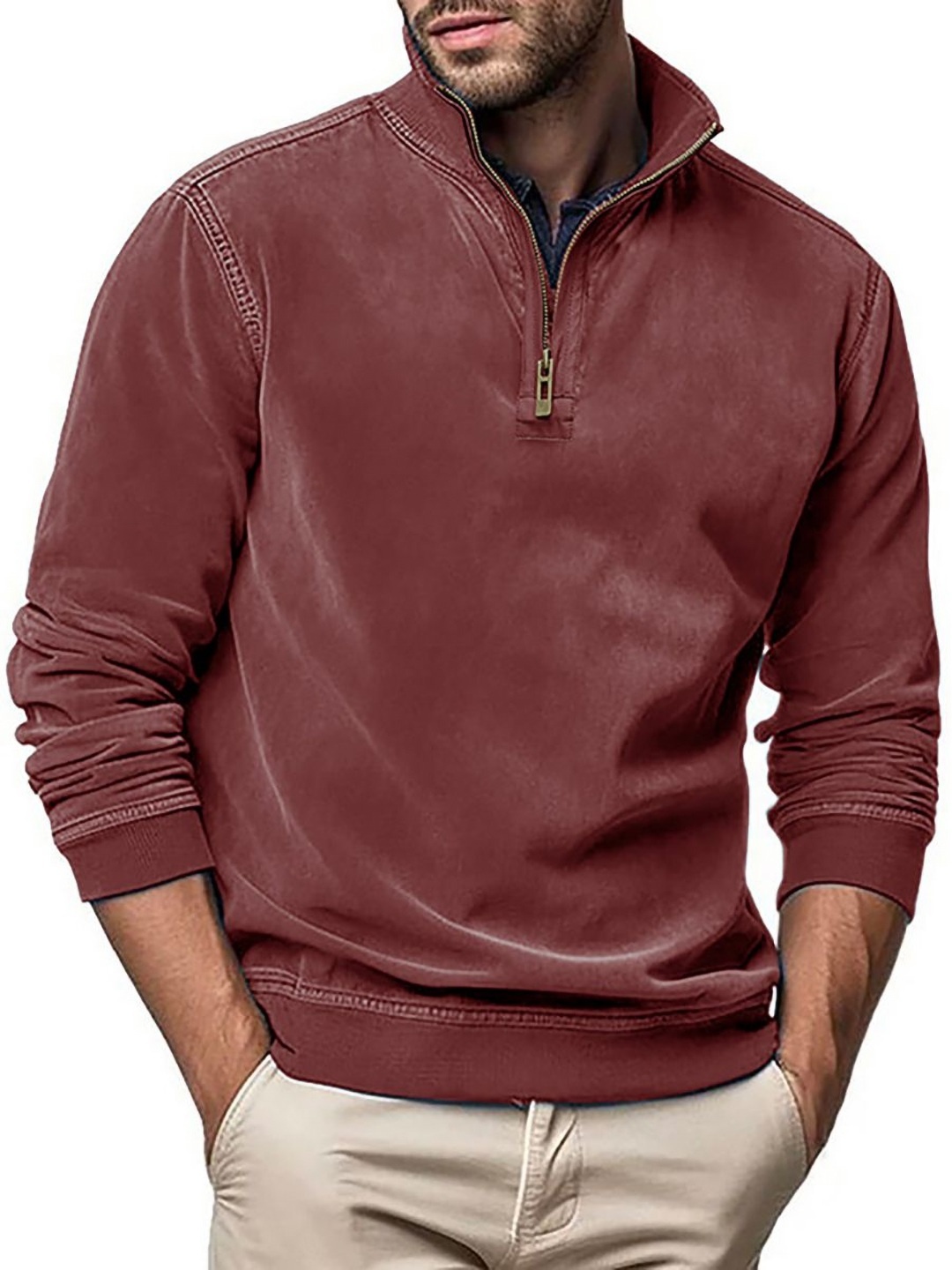 

StyleCast x Revolte Men Solid Mock Collar Pullover Sweatshirt, Maroon