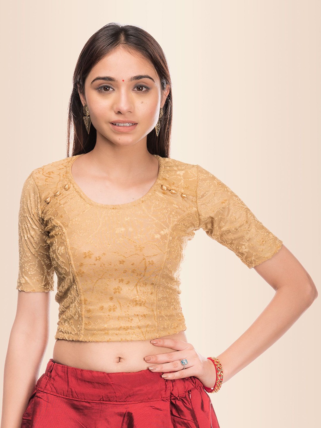 

Bindigasm's Advi Embellished Saree Blouse, Beige