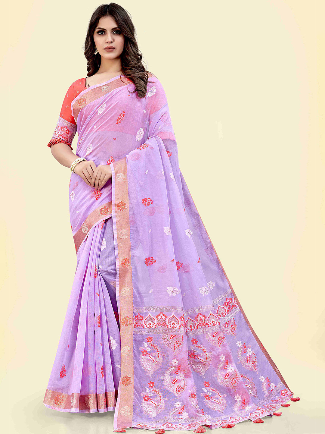 

SARHA Ethnic Motifs Woven Design Pure Cotton Saree, Purple