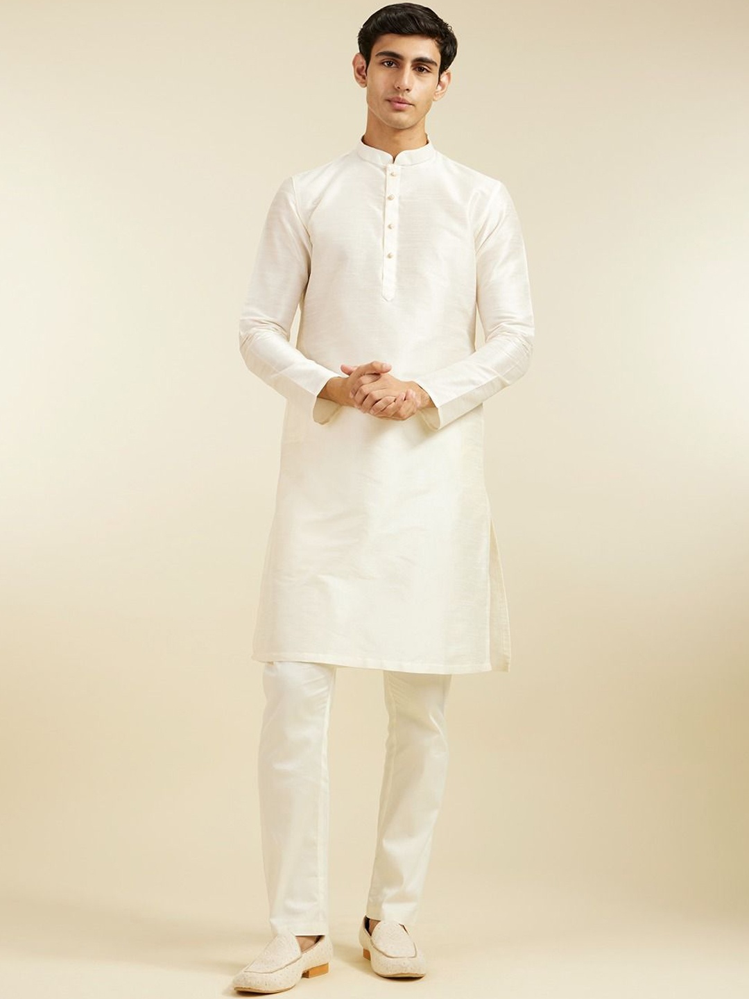 

Diwas by Manyavar Mandarin Collar Straight Kurta, Cream