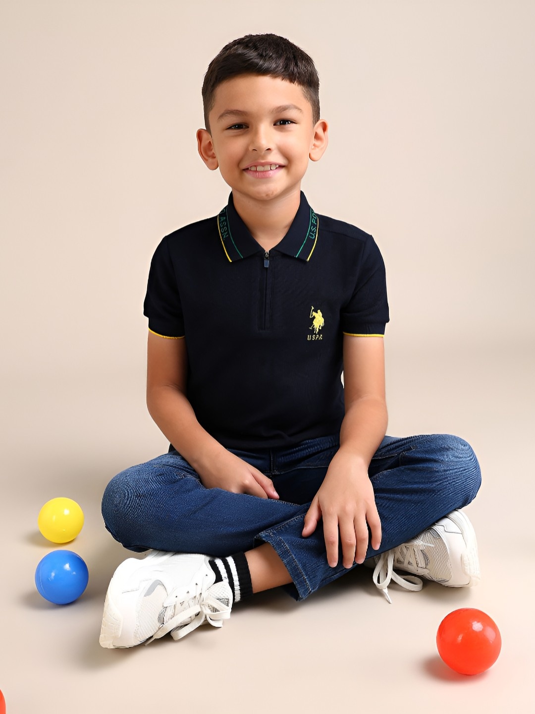 

U.S. Polo Assn. Kids Boys Solid Polo Collar Cotton T-shirt, Navy blue