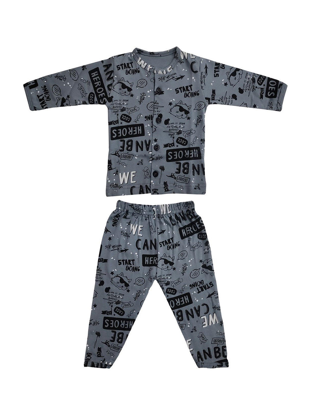 

Zoom Minimondo Kids-Unisex Pure Cotton Typography Printed Shirt & Pyjamas Night suit, Black