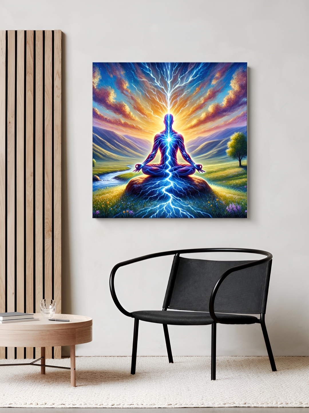 

999Store Blue & Green Meditating Aura Printed Canvas Painting Wall Art