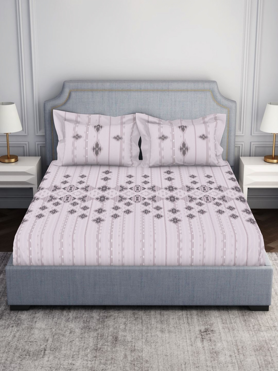 

SPACES tonalelgence Grey 100% Cotton 144 TC Queen Bedsheet with 2 Pillow Covers
