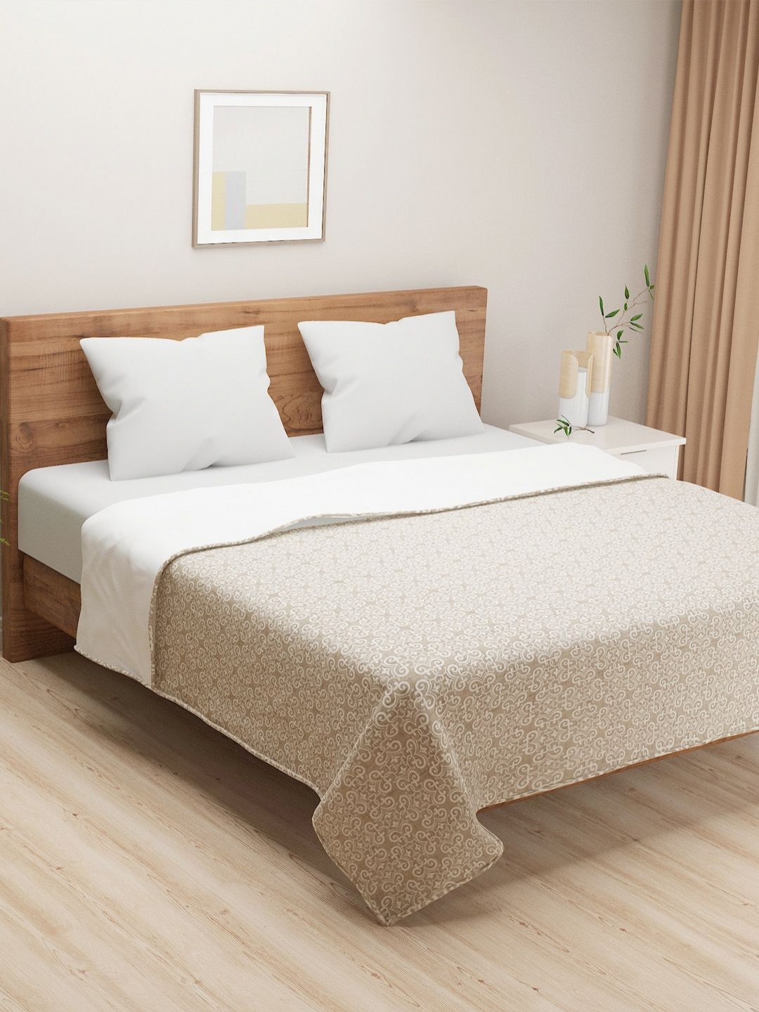 

SWAYAM Ananda Beige & White Geometric AC Room 110 GSM Pure Cotton Double Bed Comforter