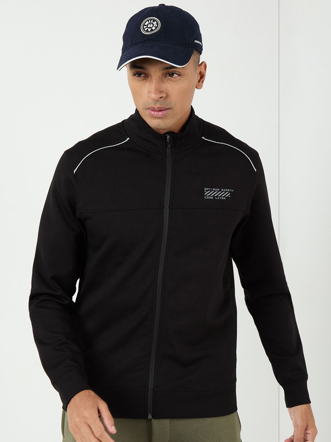 

Wildcraft Men Solid Mock Collar Cotton Front-Open Sweatshirt, Black