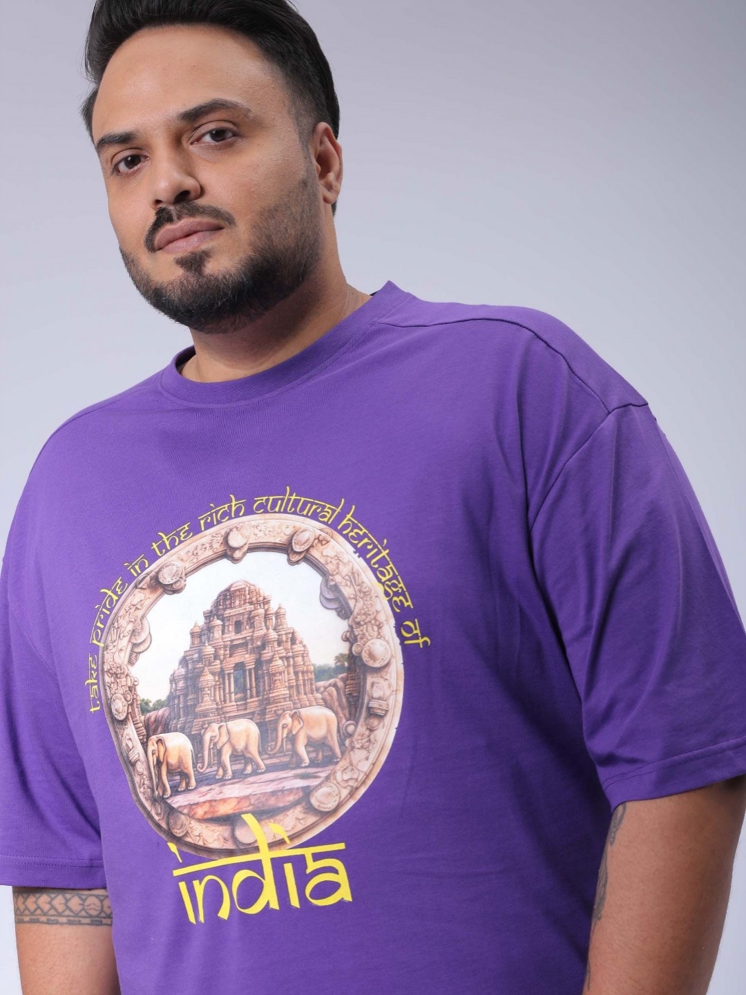 

Hardsoda by The Indian Garage Co Men Plus Size Graphic Printed Round Neck Cotton Relaxed Fit T-shirt, Purple