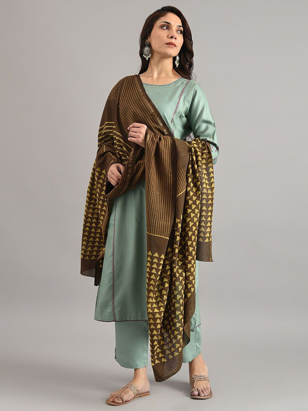 

JAYPORE Striped Dupatta, Brown