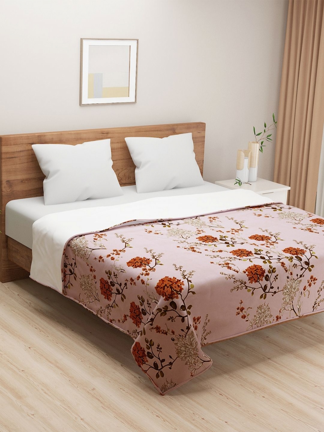 

SWAYAM Ananda Pink & Brown Floral AC Room 110 GSM Pure Cotton Double Bed Dohar