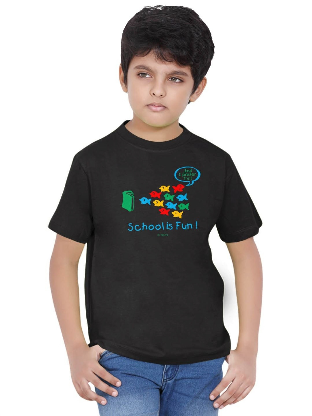

Tantra Unisex Kids Graphic Printed Round Neck Cotton T-shirt, Black