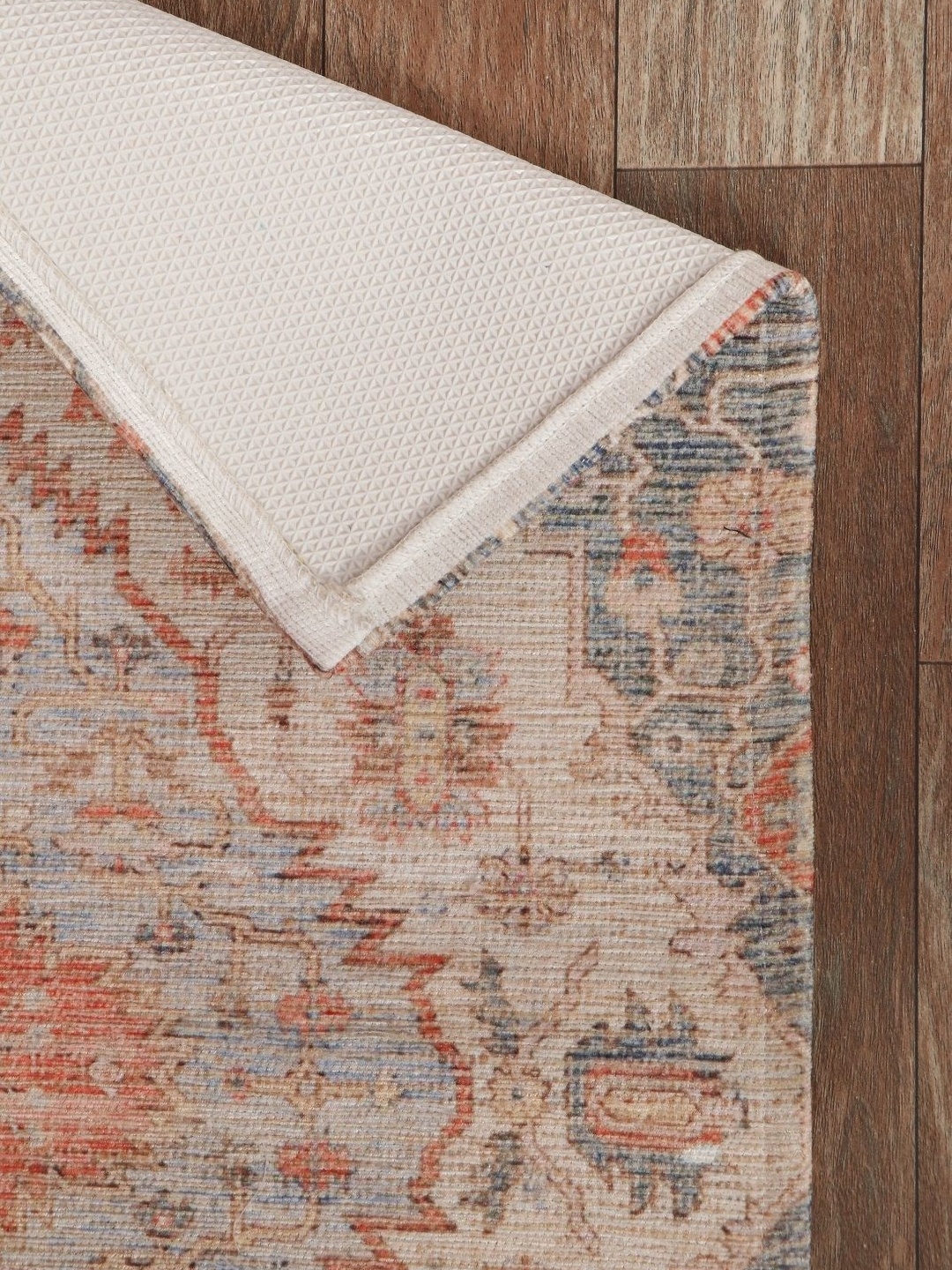

BELLA TRUE Off White & Blue Printed Anti-Skid Doormat