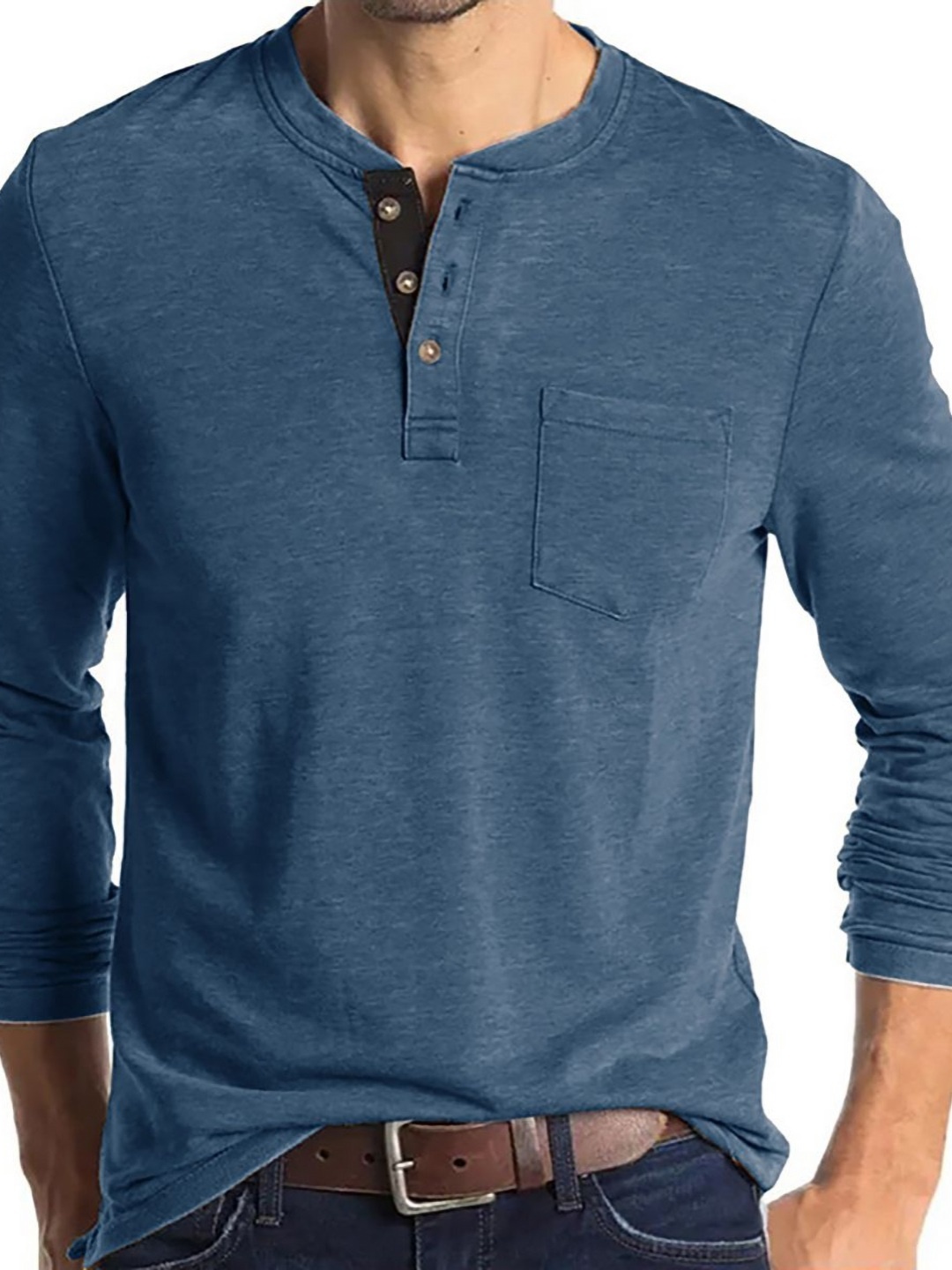 

StyleCast x Revolte Men Solid Henley Neck Cotton T-shirt, Blue