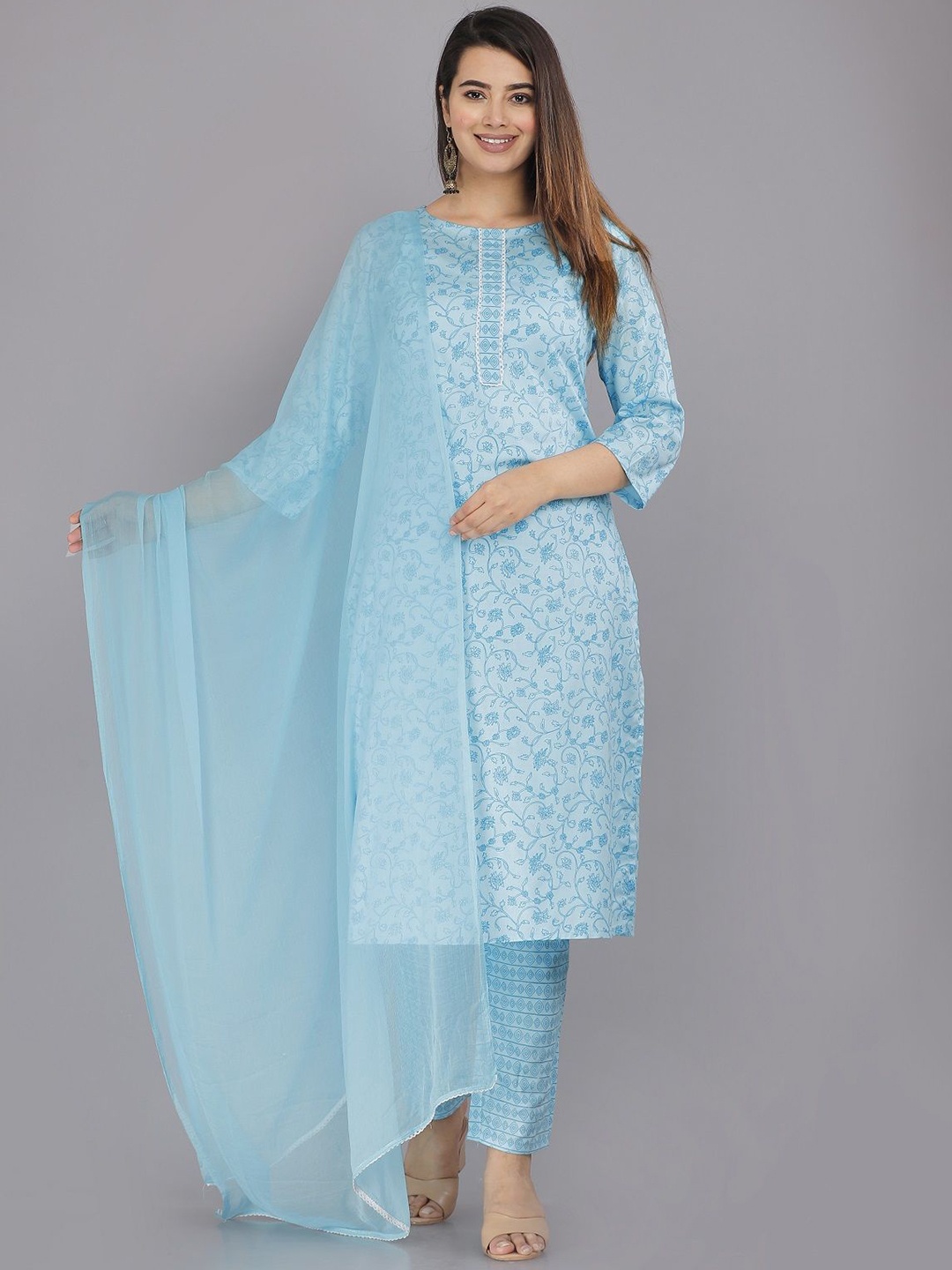 

Blushwork Women Paisley Printed Regular Kurta with Trousers & With Dupatta, Blue