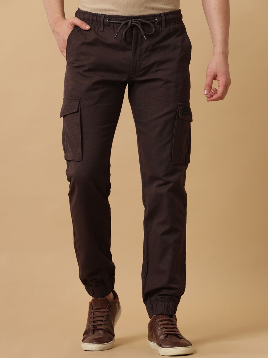 

CAVALLO by Linen Club Men Classic Slim Fit Cargos Trousers, Brown