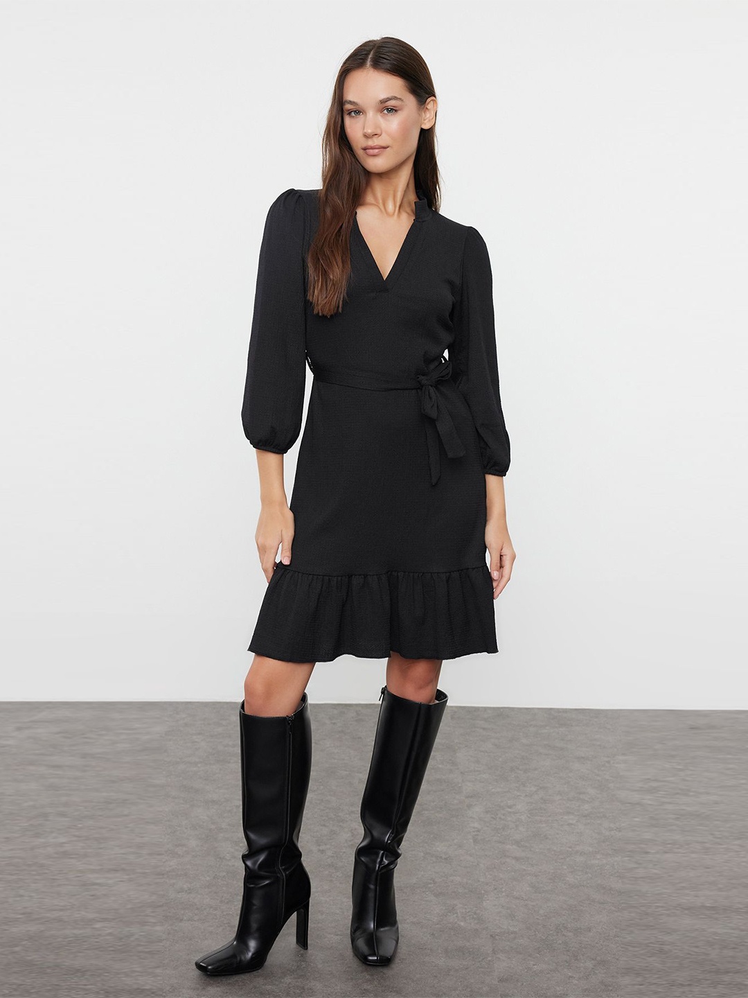 

Trendyol Puff Sleeve Fit & Flare Dress, Na