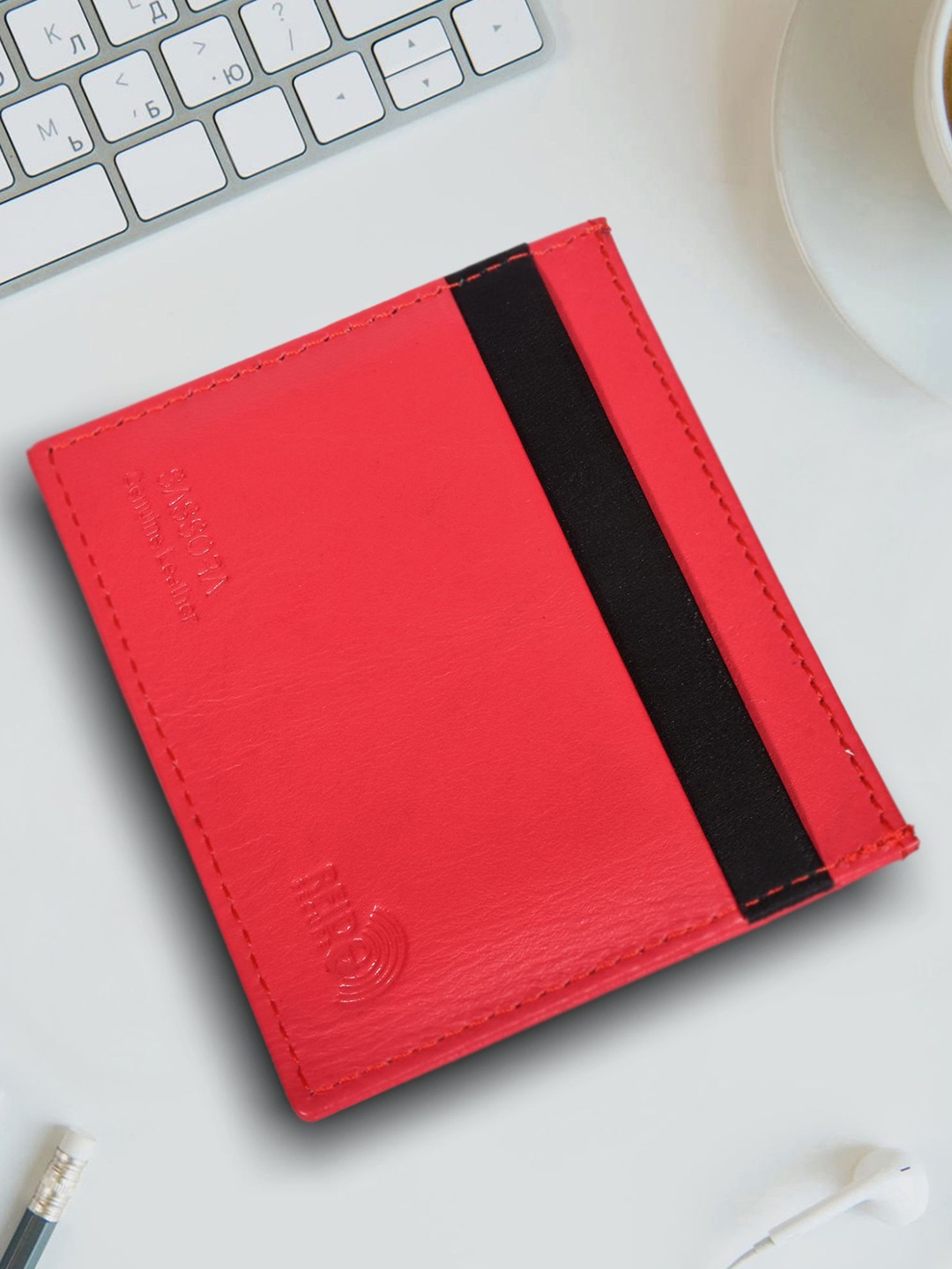 

Sassora Unisex Solid Leather Card Holder, Red