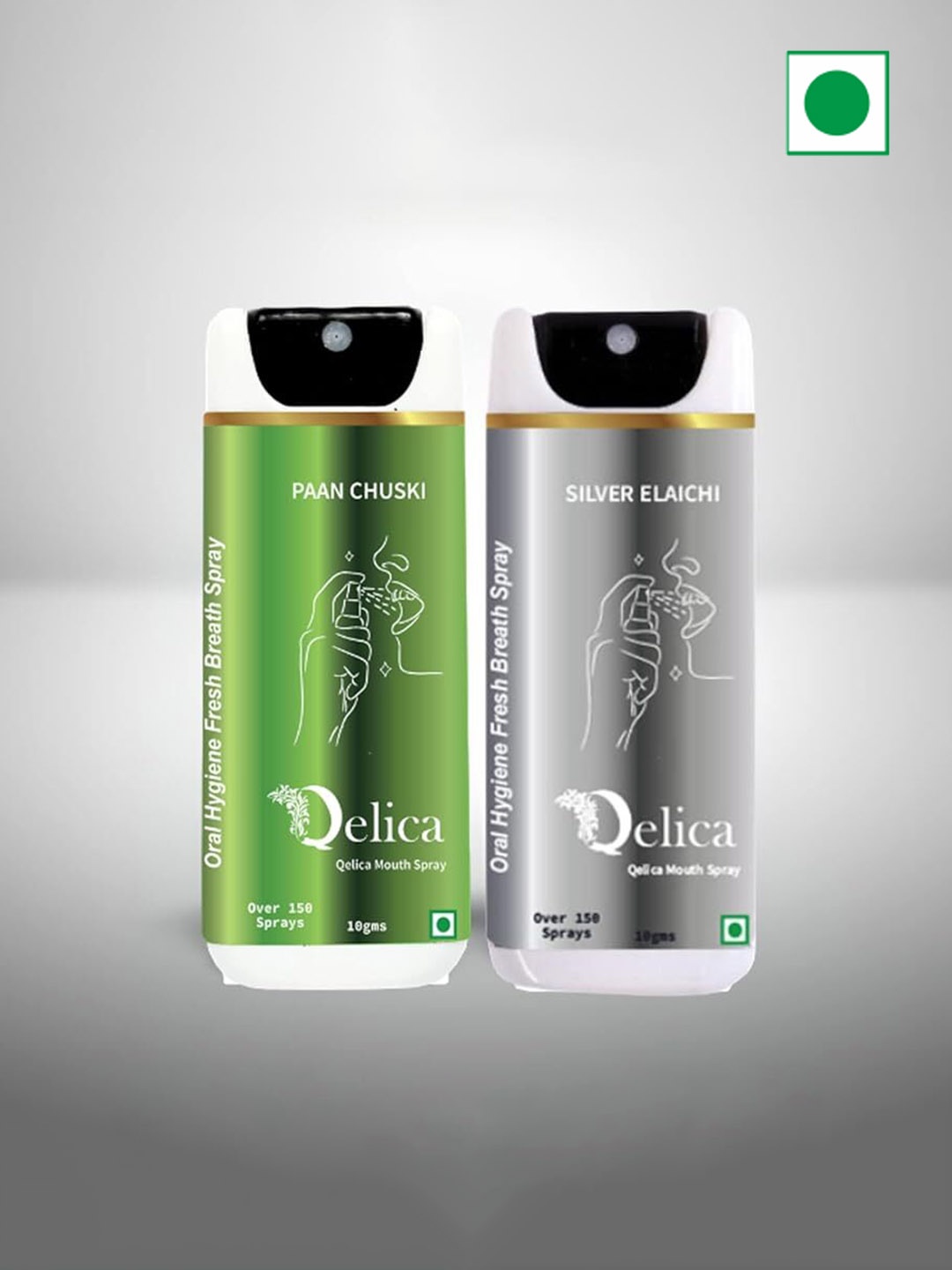 

Qelica Set Of 2 Paan Chuski & Silver Elachi Fresh Breath Spray-10g Each, Green